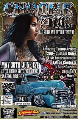 Flyer from the Chrome & Ink convention, where A.J. tattooed a butterfly and a treble clef for me!