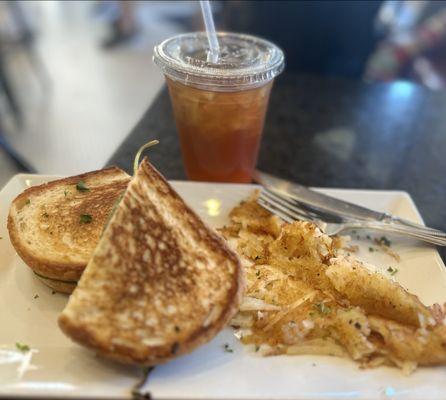 Caprese Panini with Hashbrowns and Ice Tea