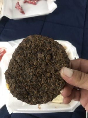 This is the under side of the burnt burger