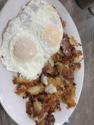 Corned beef hash under my eggs...