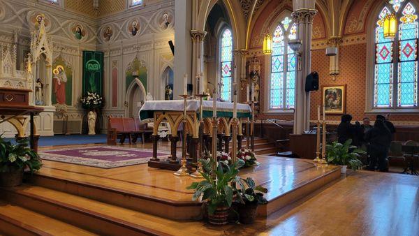 The new altar. It's neat how they extended the sanctuary really far from the front wall so that the altar is closer to the people.