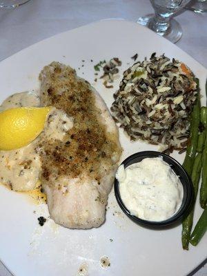 baked walleye with "wild rice"