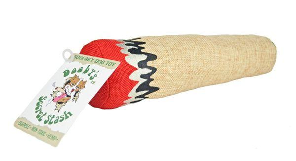 Hemp dog toy with squeeker available now at Hempwise and hempwise.com