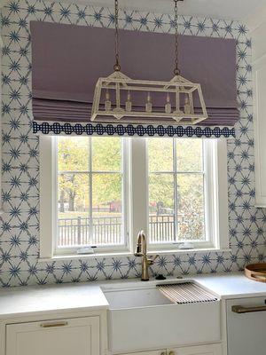 Custom motorized Roman shade with coordinating wallpaper? We vote YES!