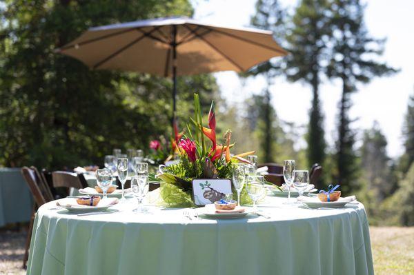 Glassware and sage linen