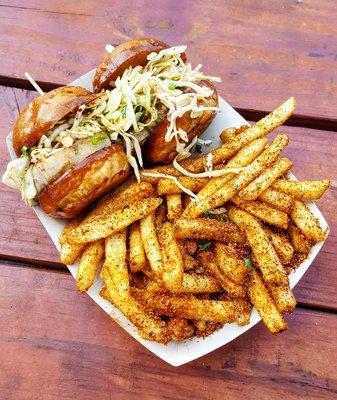 pork belly sliders and bomb dust fries