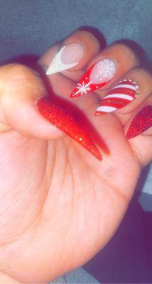 Custom Holiday stiletto style nails