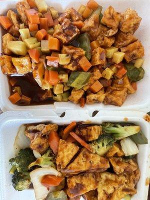 Above: Szechuan tofu. Below: tofu with garlic sauce