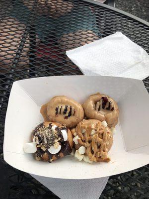 S'mores, PB&J, one with pretzels, PB, and white chocolate chips.