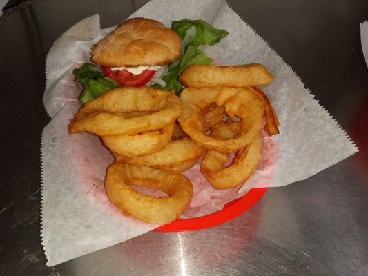 Burger and Onion Rings