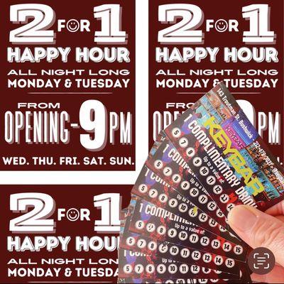 2 for 1 Happy Hour drink tickets are back!