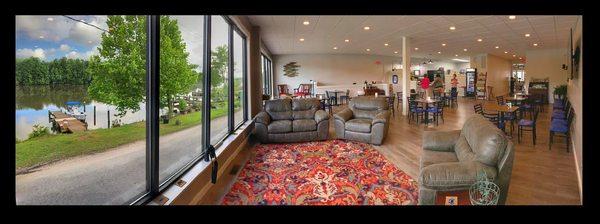 Panoramic view of the interior and the Roanoke River