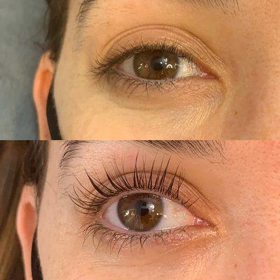 Before and after lash lift and tint