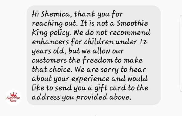 Owner is a liar tried to tell me who could not add energy boost to a kids smoothie. Corporate said otherwise