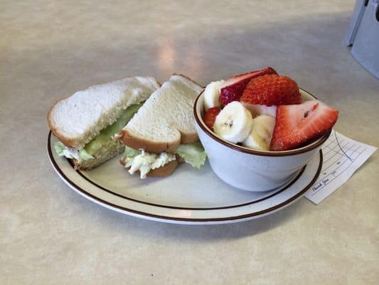 This was an egg salad sandwich and a cup of fruit I had the other day here at Larry's. It was freshly made and delicious.