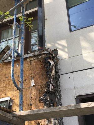 Overview of balcony after stucco was removed