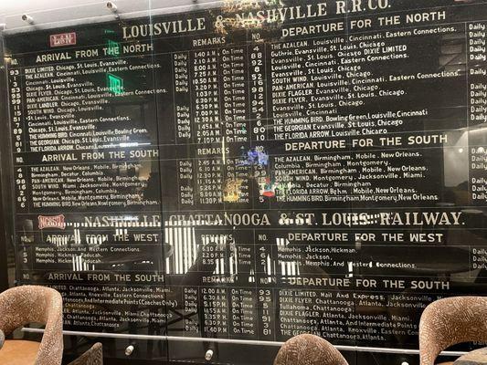 Historical train schedules in Ergo bar