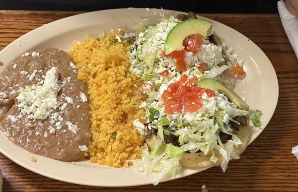 Sopes plate de carne asada. Meat was a little dry on the crispy dry but overall good flavor. Handmade sopes