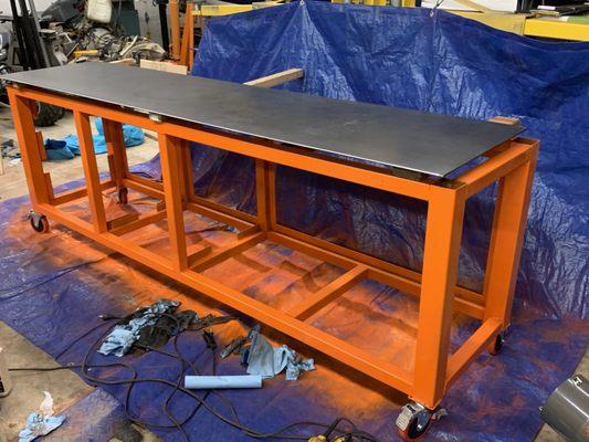 Steel work bench , with 1/4 steel work top and 2 sets of drawers