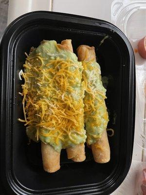 Frozen taquitos with fake guacamole mixture you could've just bought at the store. Awesome!