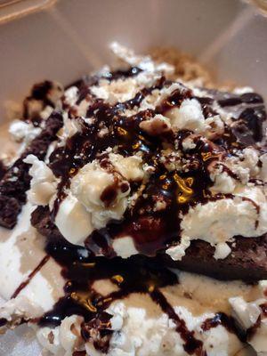 Double Chocolate Brownie Sundae. To go order so ice cream on the side.