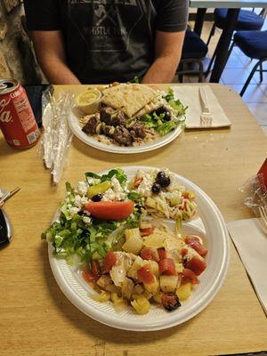 Baked fish and beef kebabs