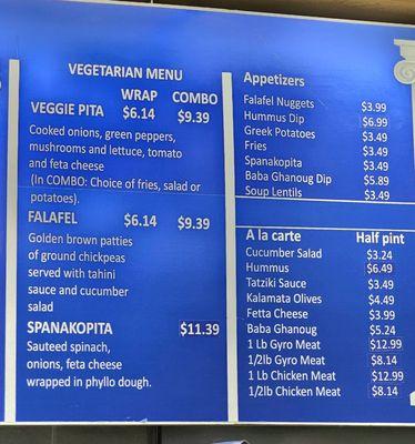 Vegetarian menu