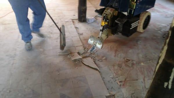 Ceramic tile removal in a storage room