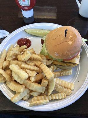 Double burger with fries.