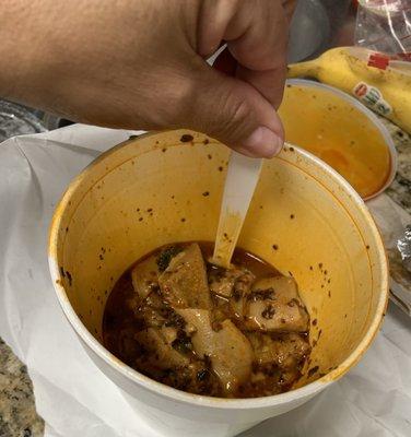 Menudo ( where the spoon is at is how much menudo there was on a large bowl to go !