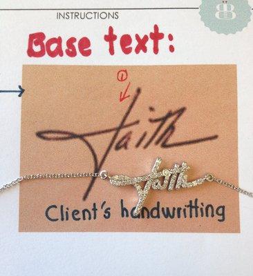 Custom designed diamond pendant created using the client's handwriting