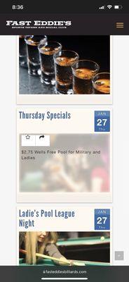 Specials in the Fast Eddie's website