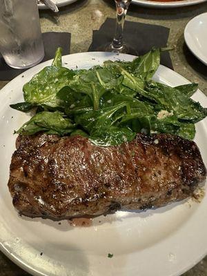 Strip steak and sautéed spinach on the menu every night.