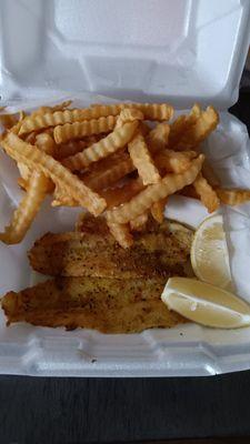 Lemon-Pepper Grilled Catfish, with Fries