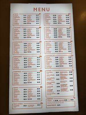 Menu with prices 10/24