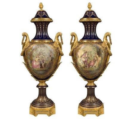 18th Historical Pair of Palatial Sevres Porcelain Urns.Art Conservation & Restoration Sergey Konstantinov.