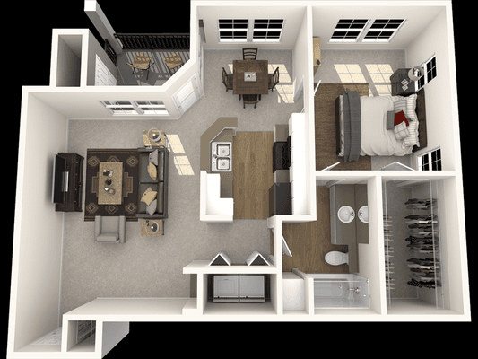 Guggenheim floor plan with 1 bedroom, 1 bathroom