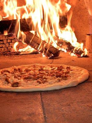 Wood fired brick oven pizza.