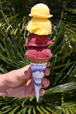 Vegan Mango Sorbet & Vegan Mixed Berry Sorbet, stacked together!