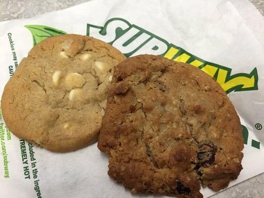 Macadamia nut and oatmeal raisin cookies