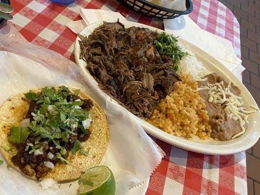 Birria dinner(goat) and an Al Pastor taco.  Very tasty, I will do it again.