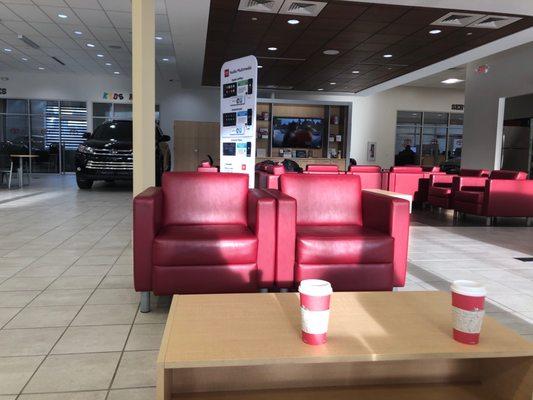 Waiting for our vehicle to be serviced.