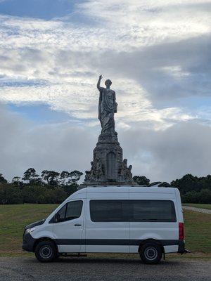 My van! With the National Monument To The Forefathers in Plymouth.