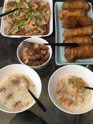 Weekend brunch of Goto, Tokwa't Baboy, Pansit and Veggie Lumpia