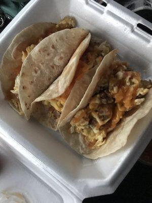 Breakfast tacos were great!!! Hot sauce is really good too, just make sure you get a hot sauce per taco. It's enough food to feed 3 ppl.