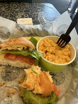 Mac and cheese and bacon cheddar original chicken salad in toasted croissant (all half gone, because they were delicious!)