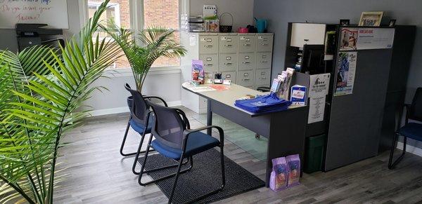 Ashley's office and the reception desk