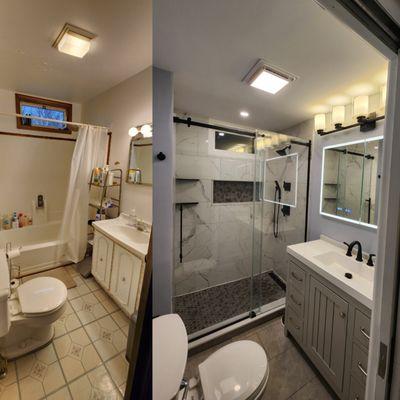 Before and After photo of our Bathroom remodel with DiHouse