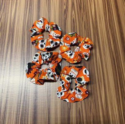 Orange sugar skull scrunchies