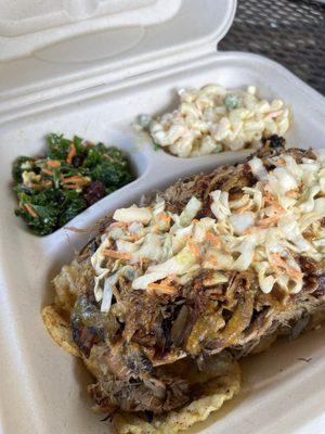 Pulled Pork Sandwich with macaroni salad & my Fav Kale Salad